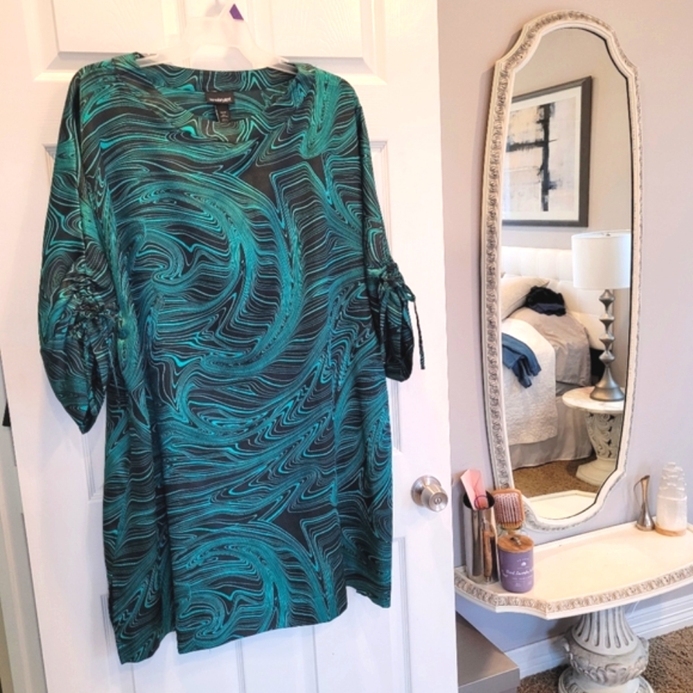 Abstract Mod 60s swirl sleeves cocktail clubbing minidress Sz 26/28 Lane Bryant - Picture 10 of 11